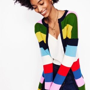 Boden Striped Jacquard Coatigan, Poppy Red, Blue Multi